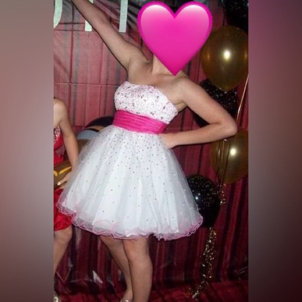 Strapless beaded White and pink tutu dress